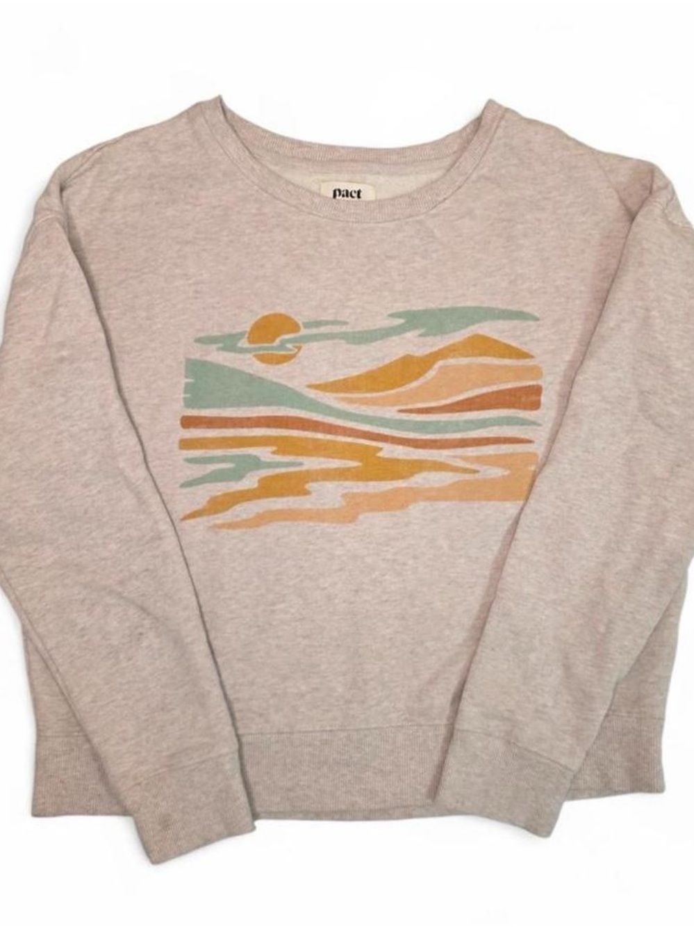 Pact Sweatshirt Medium Oatmeal Desert Sunset Graphic Crewneck